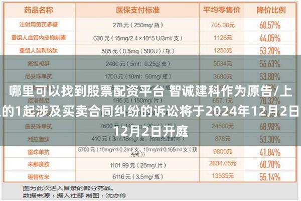 哪里可以找到股票配资平台 智诚建科作为原告/上诉人的1起涉及买卖合同纠纷的诉讼将于2024年12月2日开庭